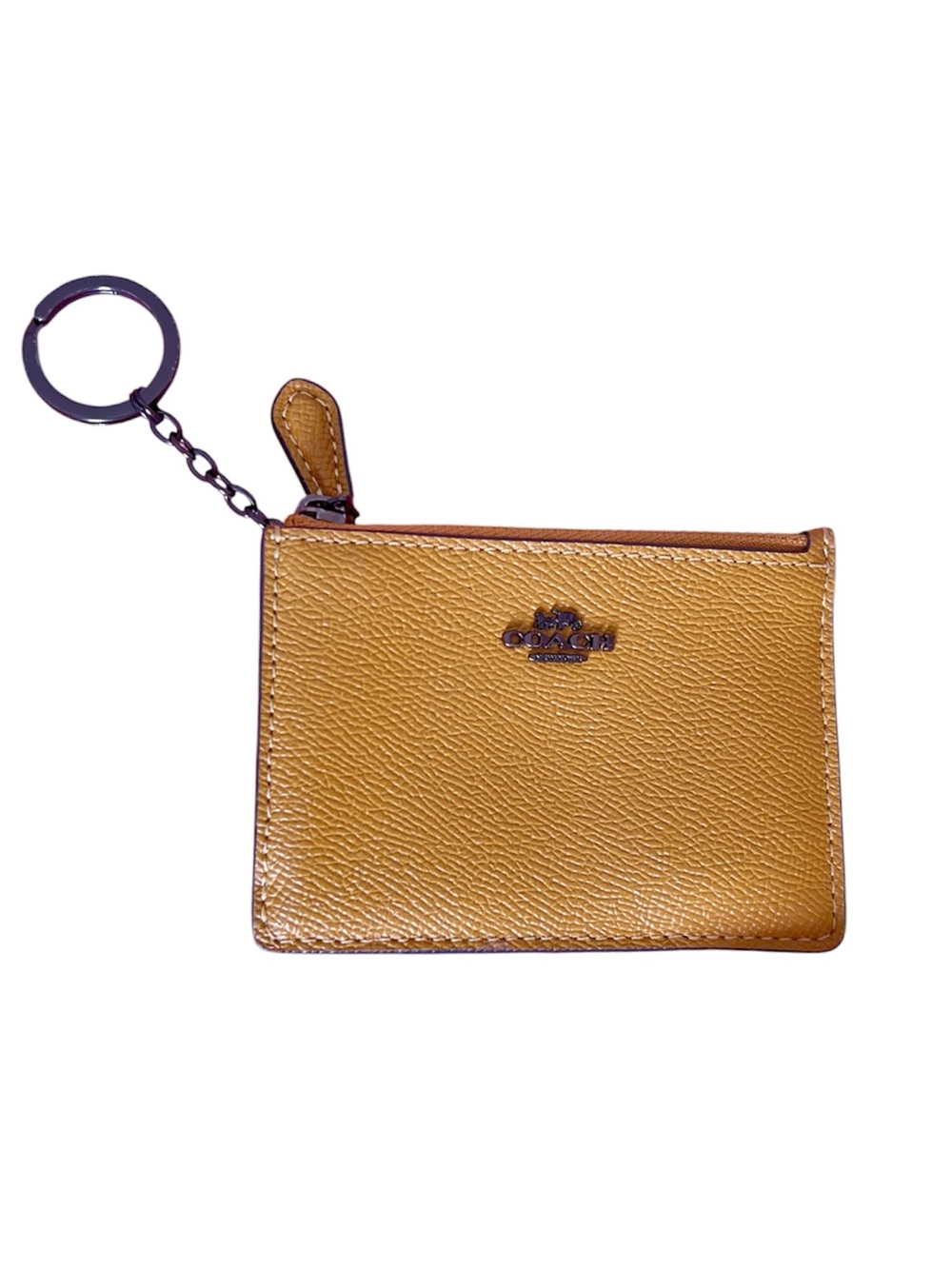 Coach Mustard Yellow Leather ID Card Case with Keyring
